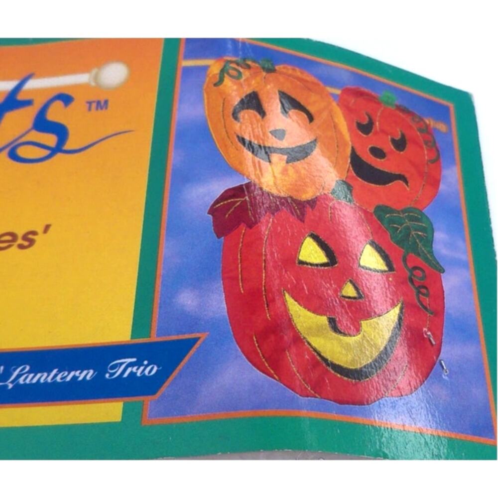 Vintage Windsculpts Jack O Lantern Trio Hanging Flag Wind Sock New